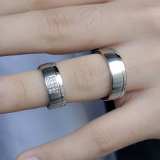 SANTORINI- 2 Adet 7.50mm Genişlik Çelik Alyans Yüzük 3 Renk Seçeneğiyle LM-009