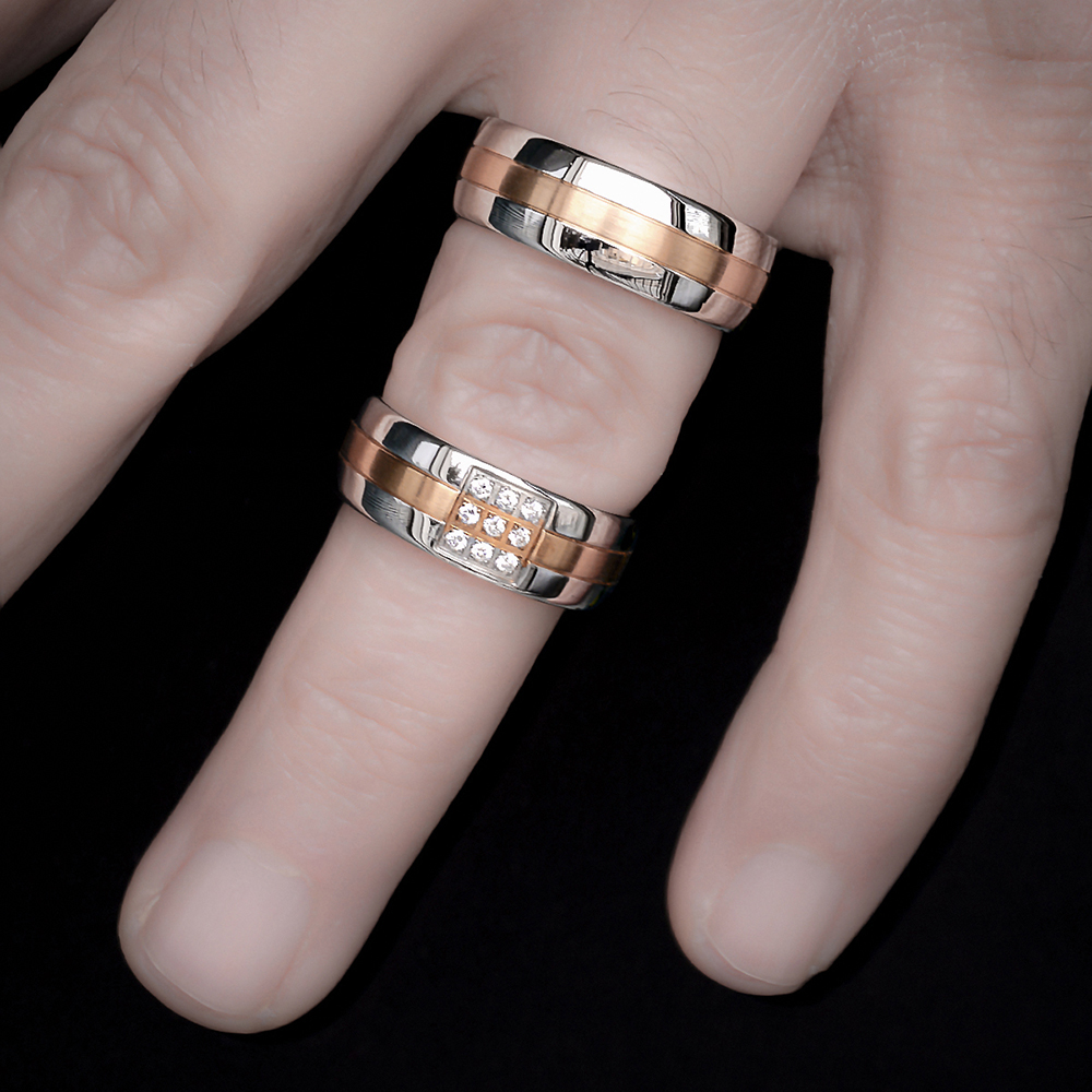 GENEVE- 2 Adet 7.80mm Genişlik Çelik Alyans Yüzük 3 Renk Seçeneğiyle LM-013