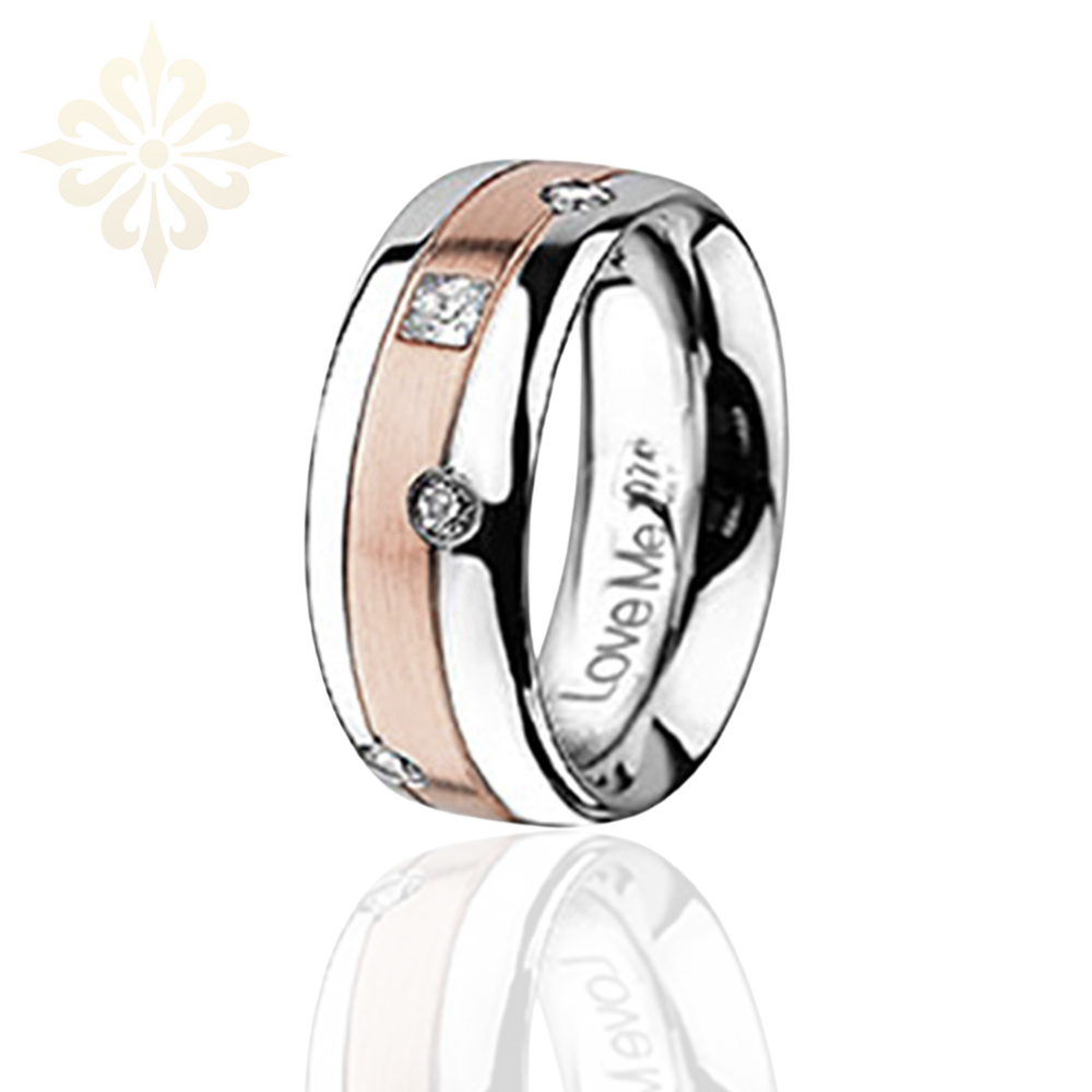 PRAGUE-1 Adet 7.80mm Genişlik Kadın Taşlı Çelik Alyans Yüzük LM-024/Kadın