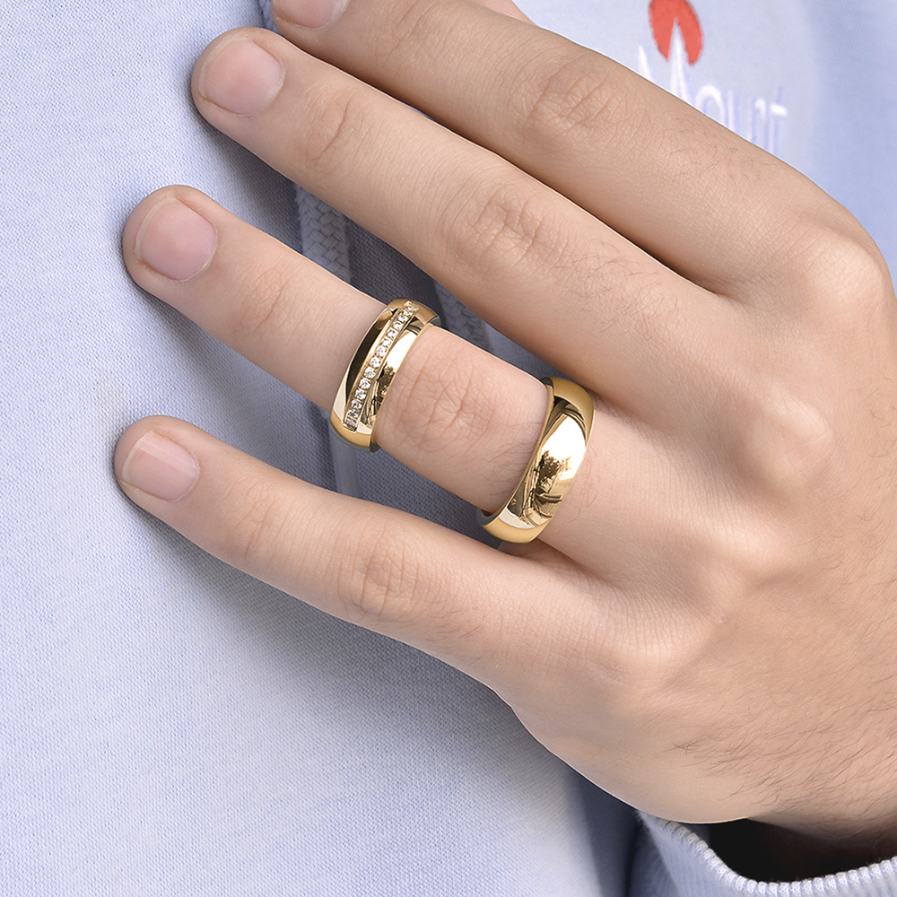 HAVANA-1 Adet 6.80mm Genişlik Kadın Taşlı Çelik Alyans Yüzük LM-030/Kadın