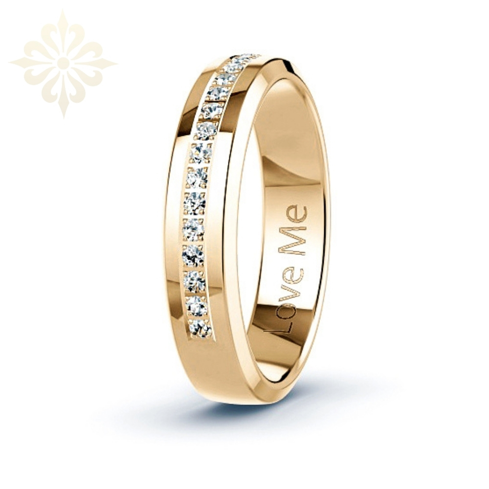 DUBAI-1 Adet 5.mm Genişlik Mücevher Kalitesinde Parlak Kararmaz Kaın Taşlı Çelik Alyans Yüzük LM-042/Kadın