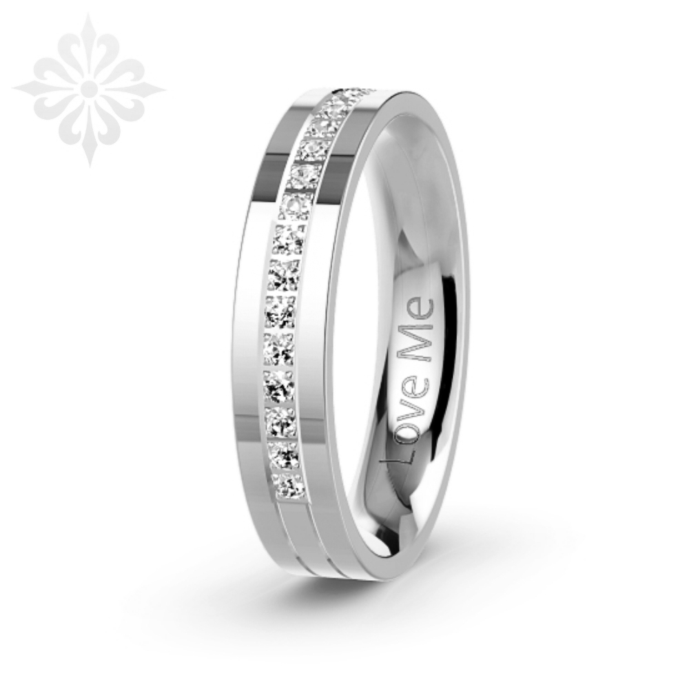 MIAMI-1 Adet 5.mm Genişlik Mücevher Kalitesinde Parlak Kararmaz Taşlı Kadın Çelik Alyans Yüzük LM-048/Kadın