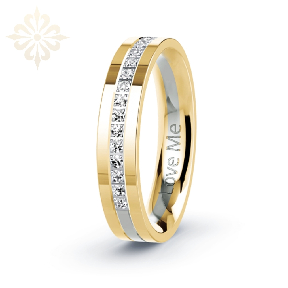 MIAMI-1 Adet 5.mm Genişlik Mücevher Kalitesinde Parlak Kararmaz Taşlı Kadın Çelik Alyans Yüzük LM-048/Kadın