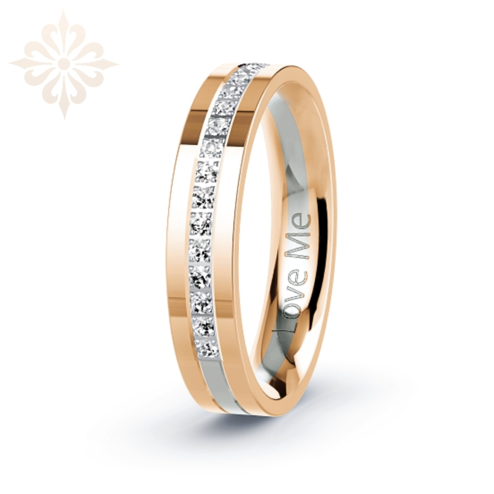 MIAMI-1 Adet 5.mm Genişlik Mücevher Kalitesinde Parlak Kararmaz Taşlı Kadın Çelik Alyans Yüzük LM-048/Kadın