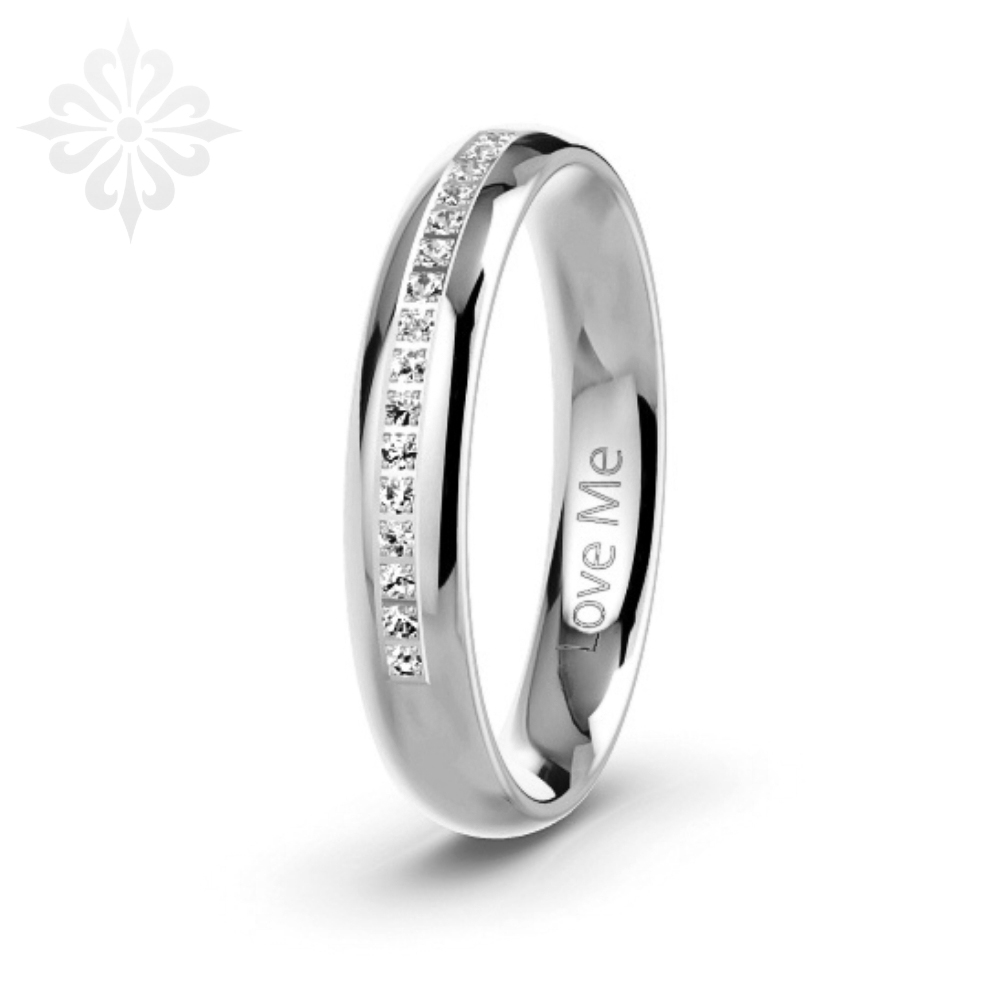 MARSILLE-1 Adet 4.mm Genişlik Mücevher Kalitesinde Parlak Kararmaz Taşlı Kadın Çelik Alyans Yüzük LM-052/Kadın