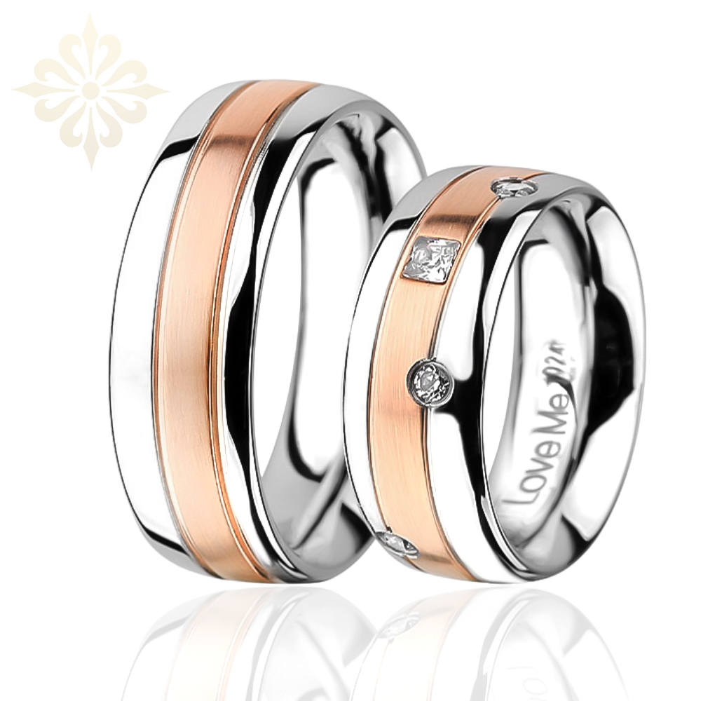 PRAGUE – 1 Çift 7.80 mm Genişlik Mücevher Kalitesinde Mat-Parlak Kombin Kararmaz Unisex Çelik Alyans Yüzük | LM-024