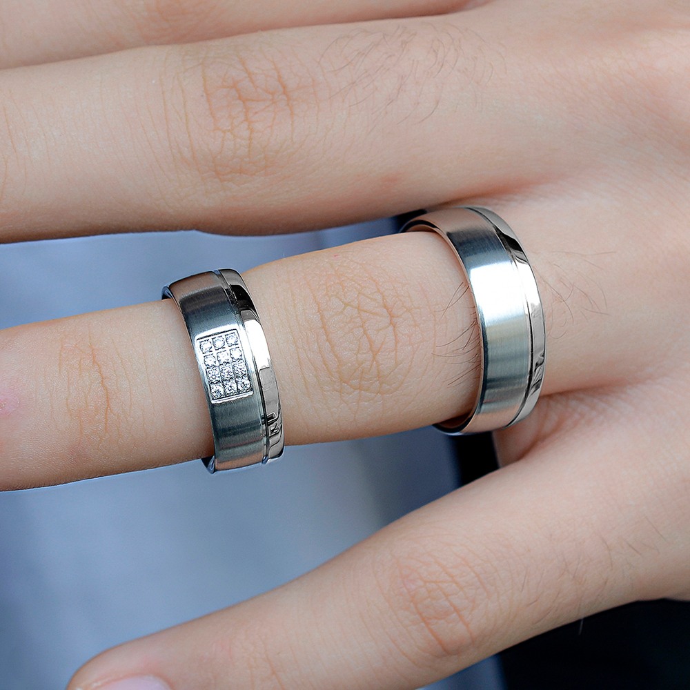 SANTORINI- 2 Adet 7.50mm Genişlik Çelik Alyans Yüzük 3 Renk Seçeneğiyle LM-009