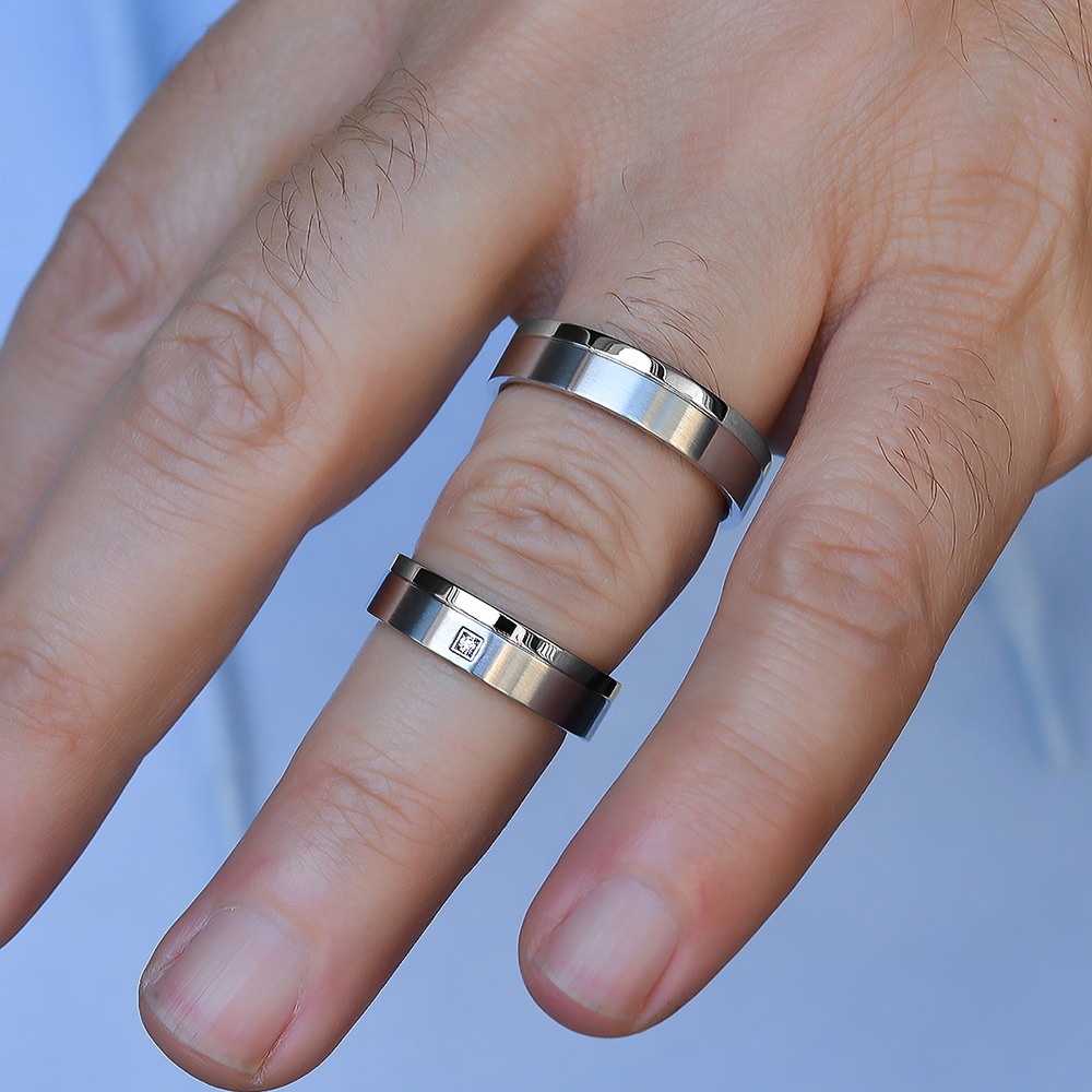 BANGKOK WhiteBANGKOK- 2 Adet 6.mm Genişlik Çelik Alyans Yüzük 3 Renk Seçeneğiyle LM-020