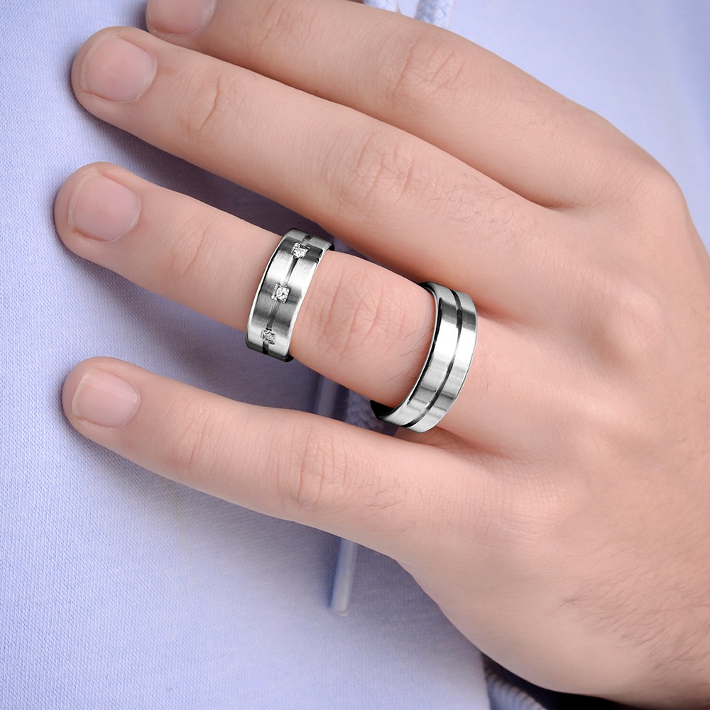 MONACO çelik alyans – 3 renkli parlak & mat bombeli unisex yüzük