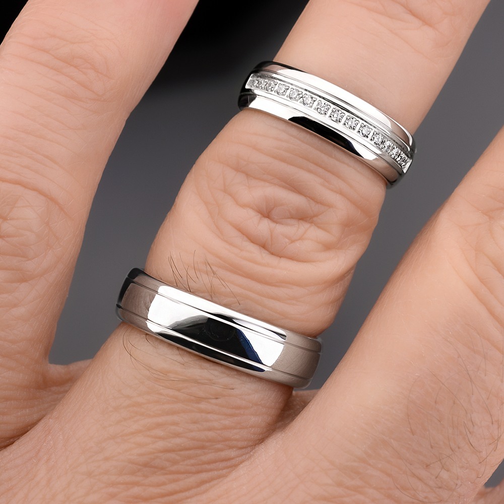 VERONA-1 Adet 6.mm Genişlik Mücevher Kalitesinde Parlak Kararmaz Kadın Taşlı Çelik Alyans Yüzük LM-053/Kadın