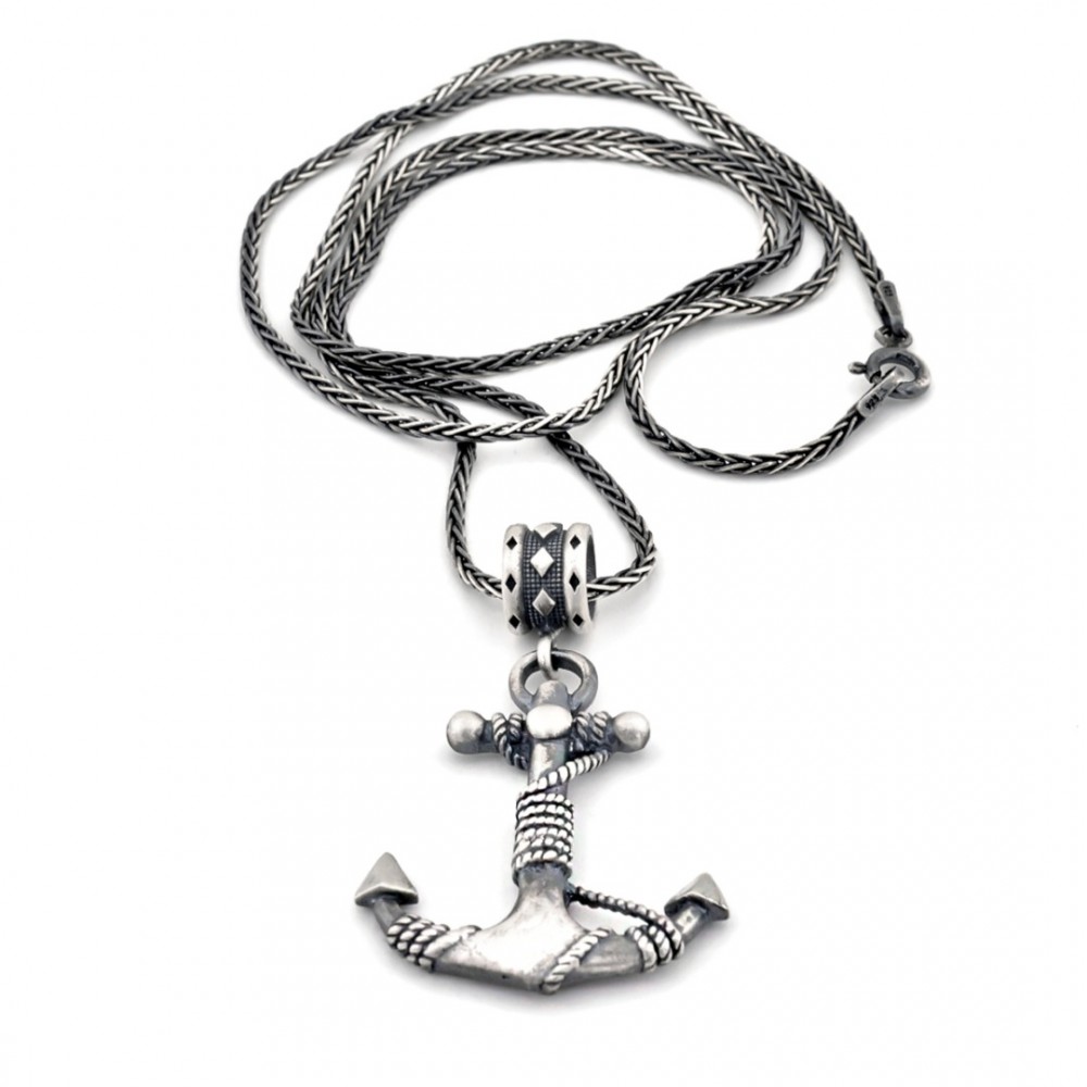 925 Ayar Oxitli Gümüş Çapalı Kolye – Unisex Zincirli Model | LMN-5001