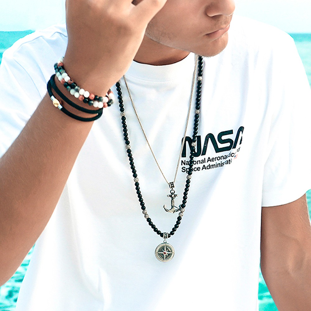 925 Ayar Oxitli Gümüş Çapalı Kolye – Unisex Zincirli Model | LMN-5001