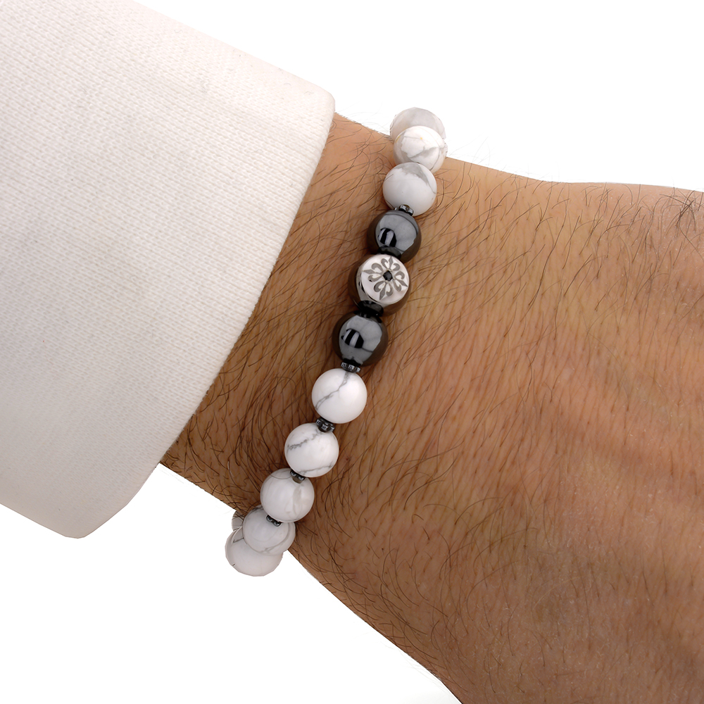 amersham howlite hematit tasli el yapimi gümüş unisex bileklik