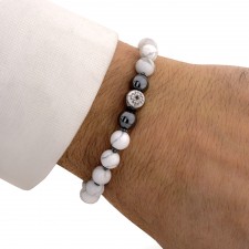 amersham howlite hematit tasli el yapimi gümüş unisex bileklik