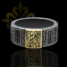 NICOSIA – Başmelek Mikail, Meryem Ana ve İsa Mesih İşlemeli Erkek Yüzük | LMR-404