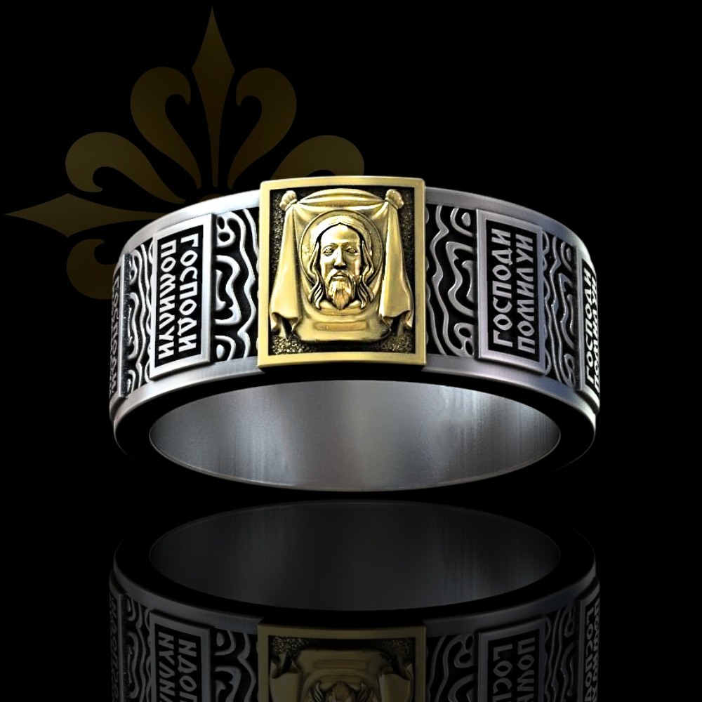 NICOSIA – Başmelek Mikail, Meryem Ana ve İsa Mesih İşlemeli Erkek Yüzük | LMR-404