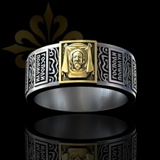 NICOSIA – Başmelek Mikail, Meryem Ana ve İsa Mesih İşlemeli Erkek Yüzük | LMR-404