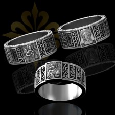 NICOSIA – Başmelek Mikail, Meryem Ana ve İsa Mesih İşlemeli Erkek Yüzük | LMR-404