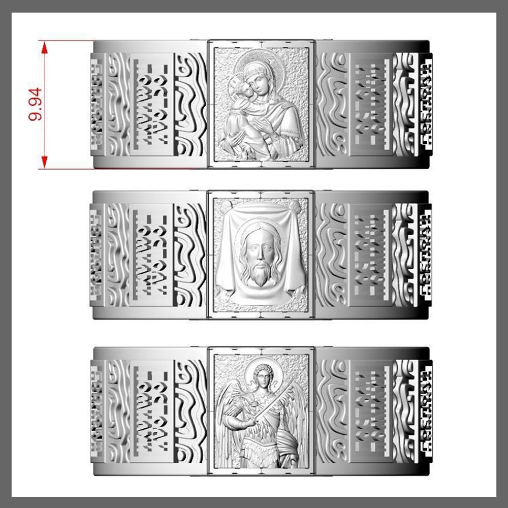 NICOSIA – Başmelek Mikail, Meryem Ana ve İsa Mesih İşlemeli Erkek Yüzük | LMR-404