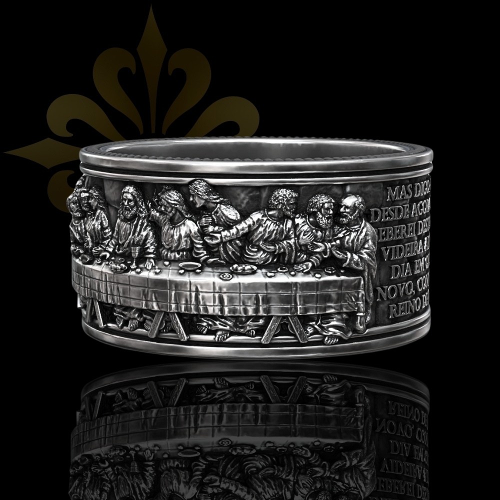 ANCONA – İsa Mesih Son Akşam Yemeği Unisex Oksitli Gümüş Yüzük | LMR-405