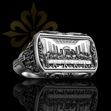 CROTONE – Son Akşam Yemeği İsa Mesih Desen Mührü Oksitli Gümüş Yüzük | LMR-406