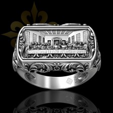 CROTONE – Son Akşam Yemeği İsa Mesih Desen Mührü Oksitli Gümüş Yüzük | LMR-406