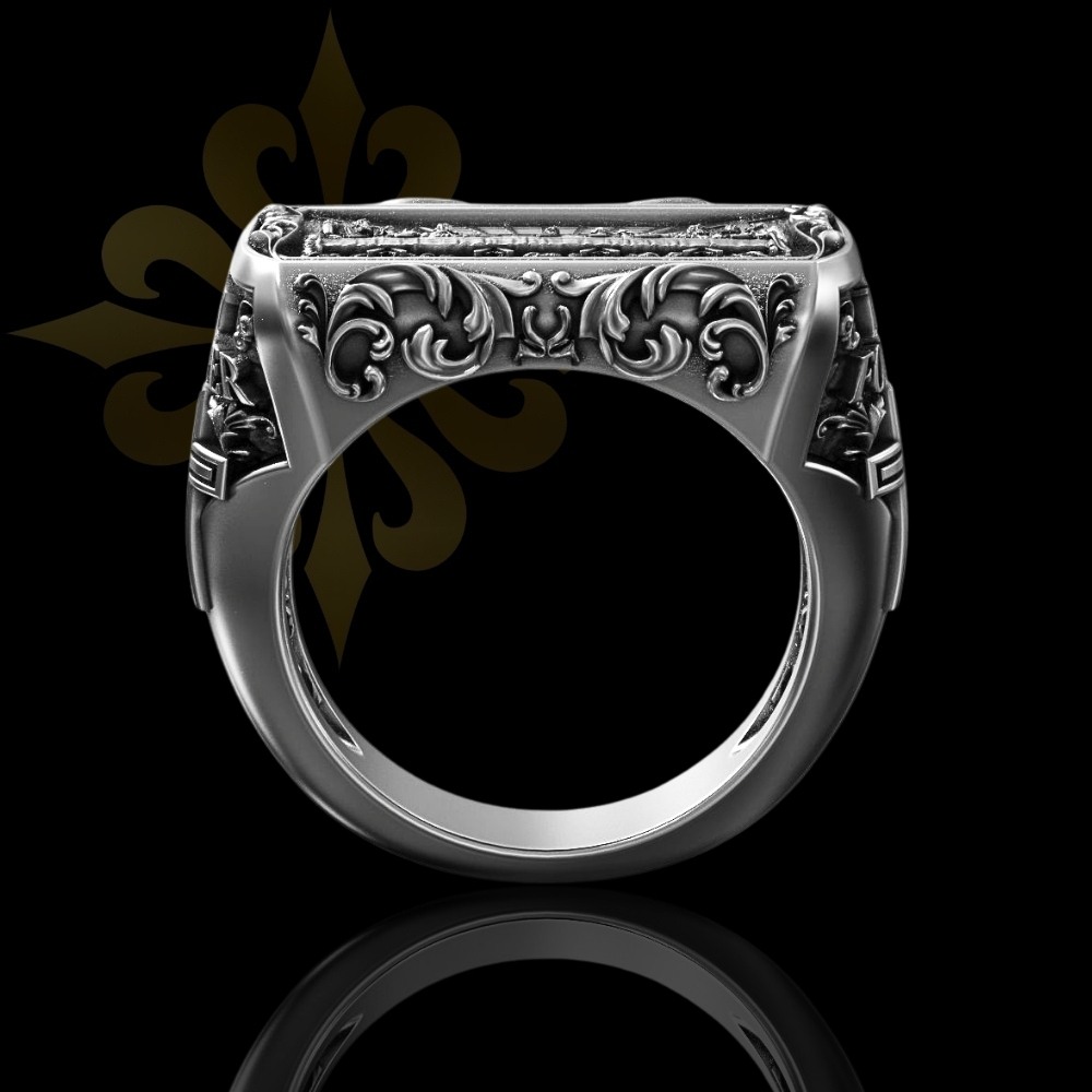 CROTONE – Son Akşam Yemeği İsa Mesih Desen Mührü Oksitli Gümüş Yüzük | LMR-406