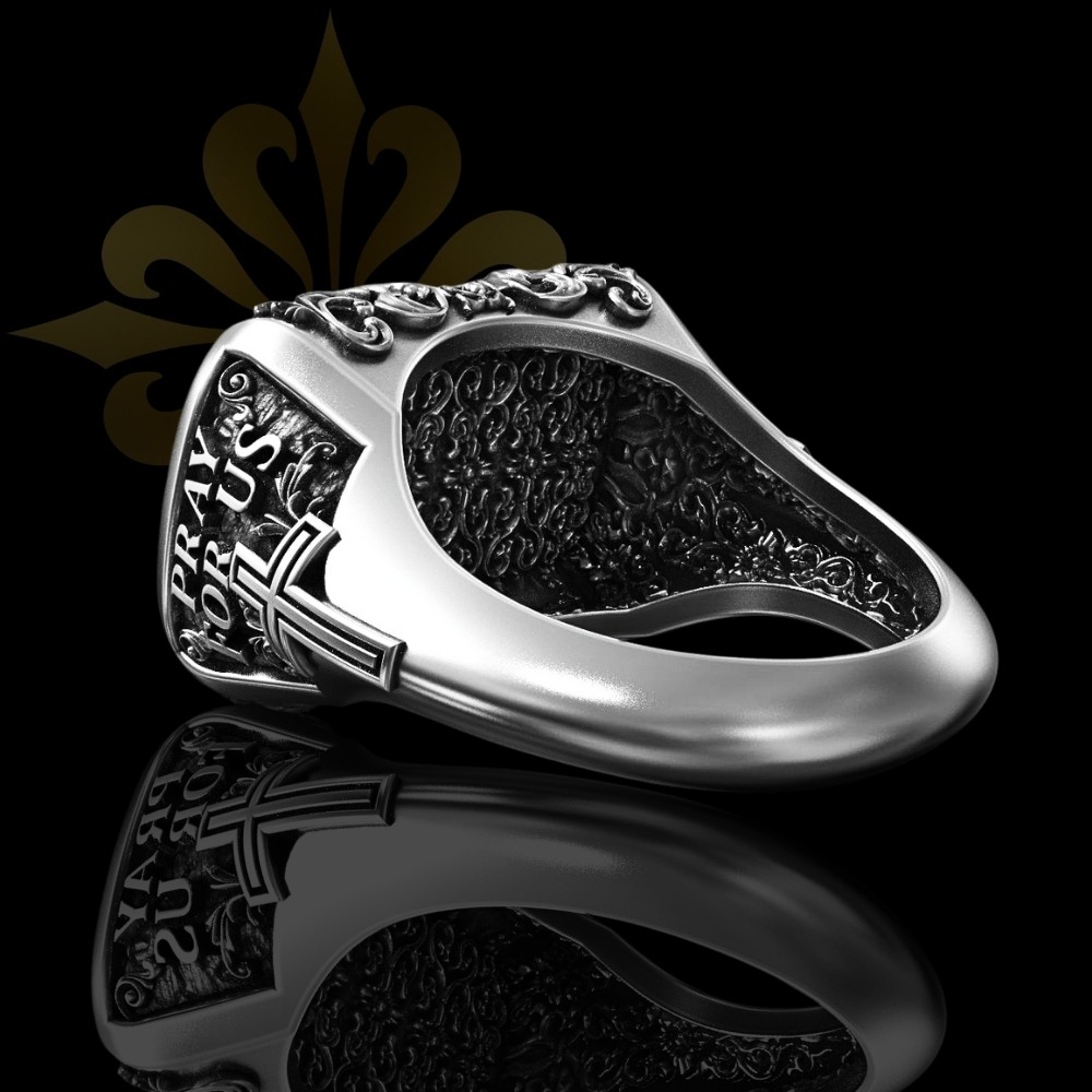 CROTONE – Son Akşam Yemeği İsa Mesih Desen Mührü Oksitli Gümüş Yüzük | LMR-406