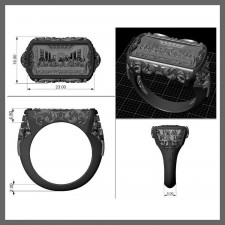 CROTONE – Son Akşam Yemeği İsa Mesih Desen Mührü Oksitli Gümüş Yüzük | LMR-406