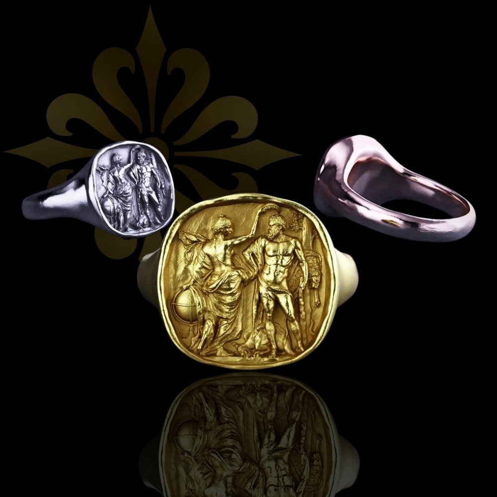 TEHRAN – Taçlı Mitolojik Savaşçı Herkül Mühür | Gümüş Yüzük | LMR-408