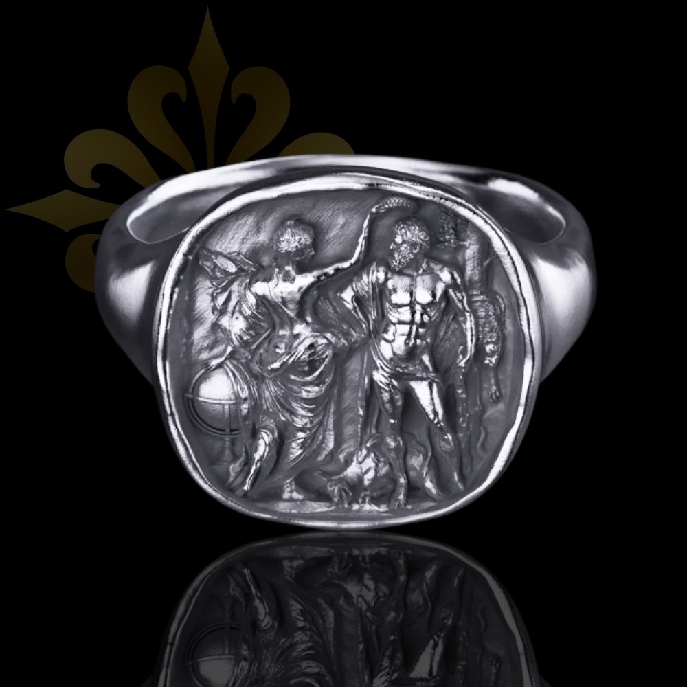 TEHRAN – Taçlı Mitolojik Savaşçı Herkül Mühür | Gümüş Yüzük | LMR-408