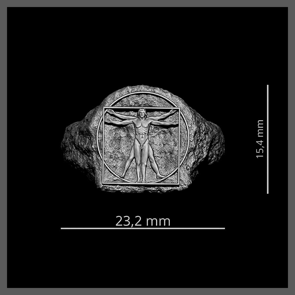 OTTAWA – Da Vinci Vitruvius Adam Figürlü Oksitli Gümüş Yüzük | LMR-409