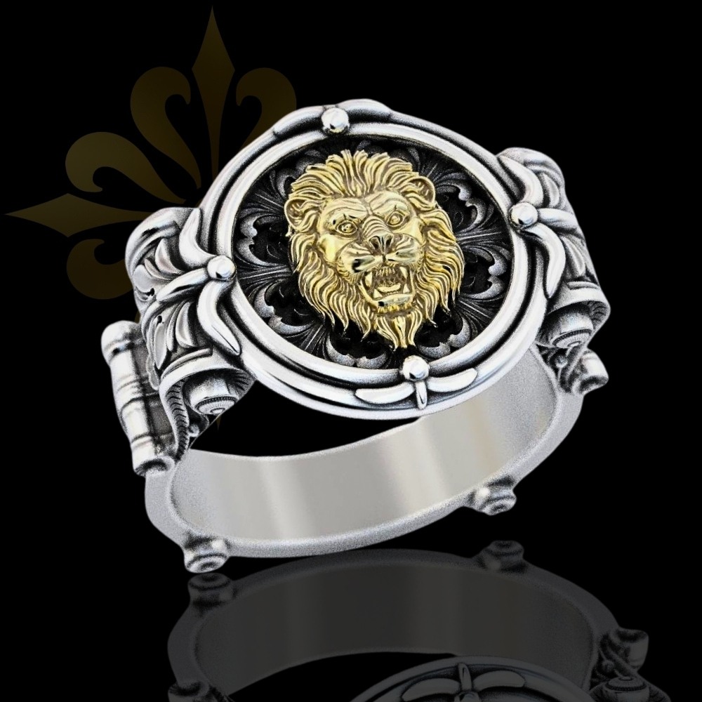BUSAN – Aslan Motifli Erkek Yüzük | Oksitli Gümüş Yüzük | LMR-415