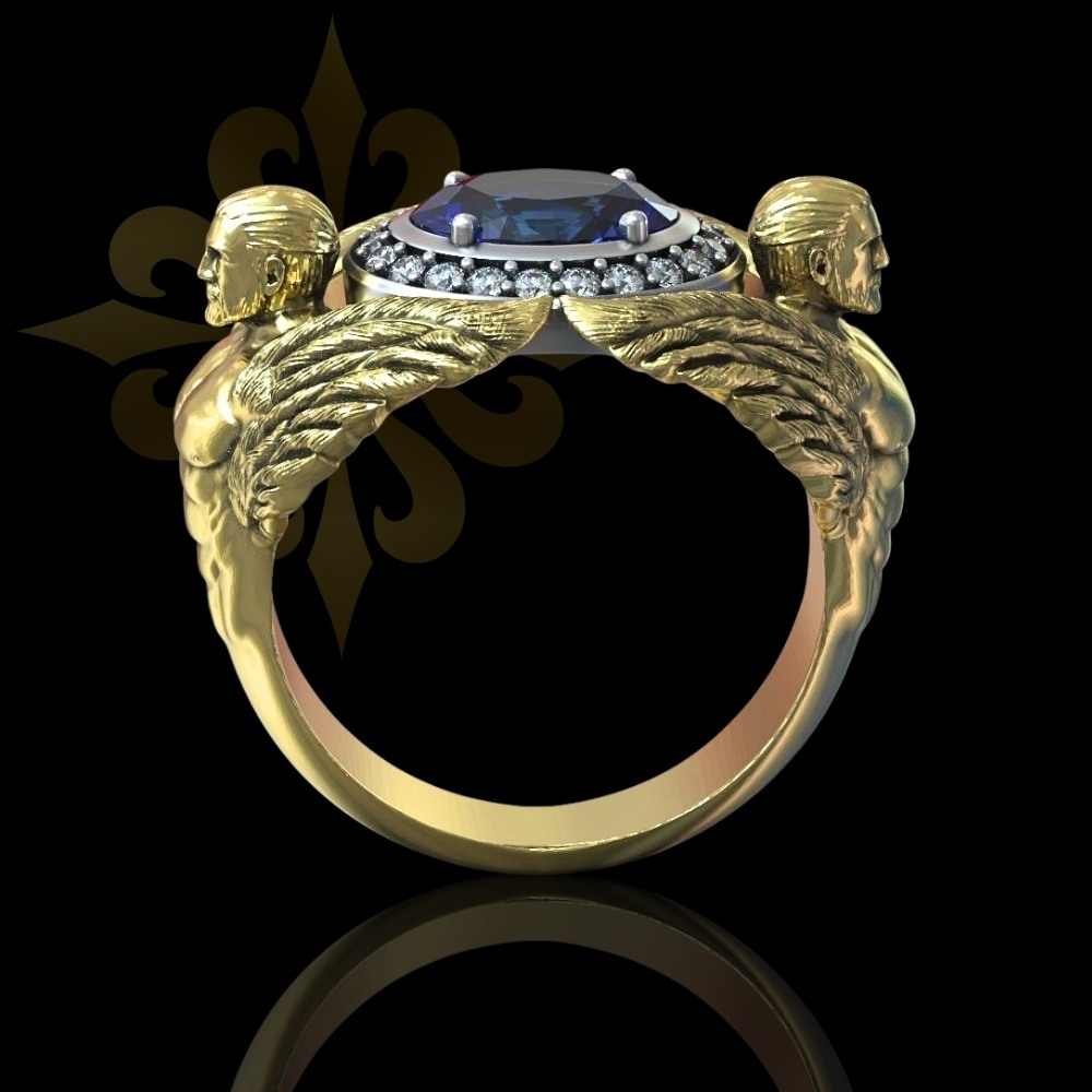 HOUSTON – Kanatlı 2 Erkek Motifli Taşlı Gümüş Yüzük LMR-428