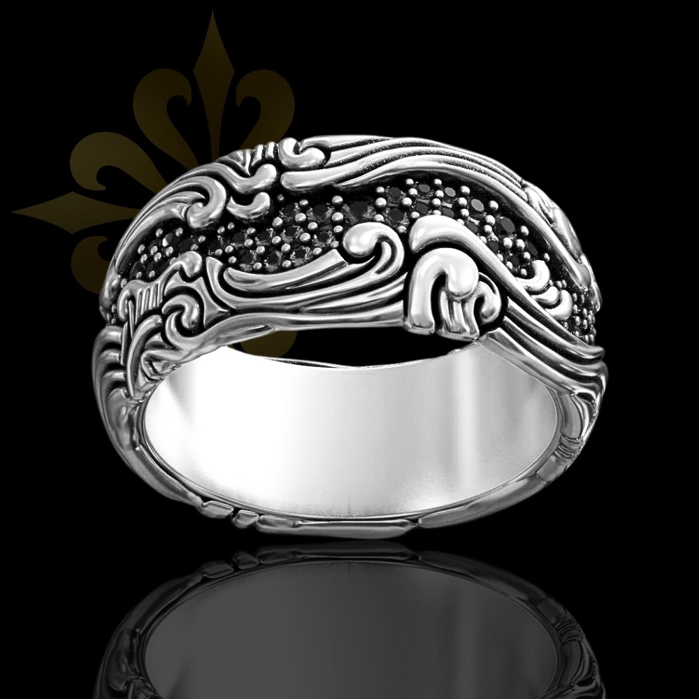 FERGANA – Deniz Dalgası Taşlı Uniseks Yüzük | 925 Ayar Gümüş | LMR-439