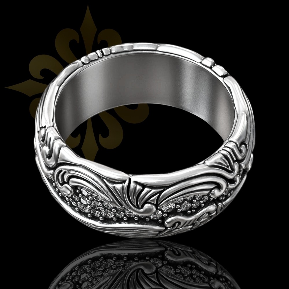 FERGANA – Deniz Dalgası Taşlı Uniseks Yüzük | 925 Ayar Gümüş | LMR-439