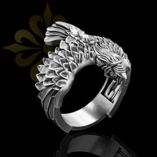 Zaragoza 925 Ayar Oxitli Kartal Figürlü Gümüş Erkek Yüzük