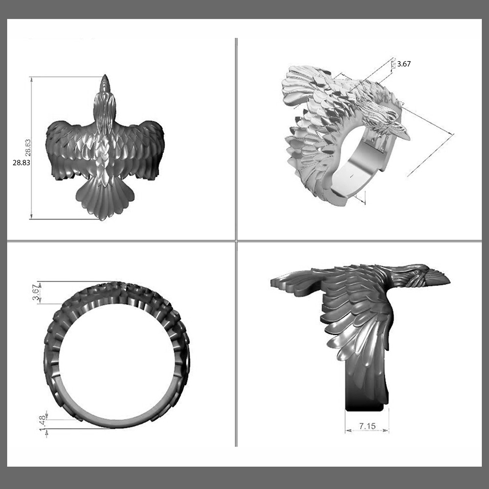 Zaragoza 925 Ayar Oxitli Kartal Figürlü Gümüş Erkek Yüzük