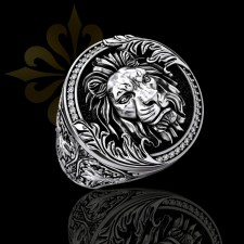 LEON – 925 Ayar Oxitli Aslan Figürlü Gümüş Erkek Yüzük | LMR-317