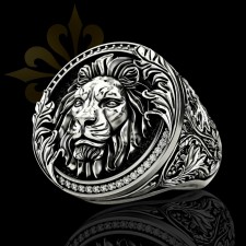 LEON – 925 Ayar Oxitli Aslan Figürlü Gümüş Erkek Yüzük | LMR-317