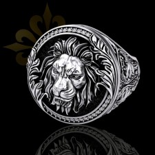 LEON – 925 Ayar Oxitli Aslan Figürlü Gümüş Erkek Yüzük | LMR-317