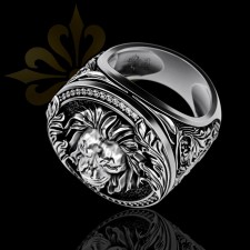 LEON – 925 Ayar Oxitli Aslan Figürlü Gümüş Erkek Yüzük | LMR-317