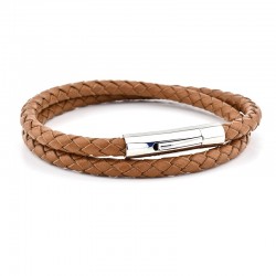 CAPRI – Çift Sıra Kahverengi Örgü Deri Kişisel Yazı Yazılabilir Unisex Bileklik | LMB-0157/K