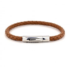 capri çift sıra kahverengi örgü deri beyaz altın kaplama unisex bileklik