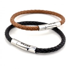 capri çift sıra kahverengi örgü deri beyaz altın kaplama unisex bileklik