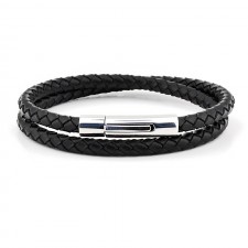CAPRI – Çift Sıra Siyah Örgü Deri Kişisel Yazı Yazılabilir Unisex Bileklik | LMB-0157/S