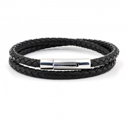 CAPRI – Çift Sıra Siyah Örgü Deri Kişisel Yazı Yazılabilir Unisex Bileklik | LMB-0157/S